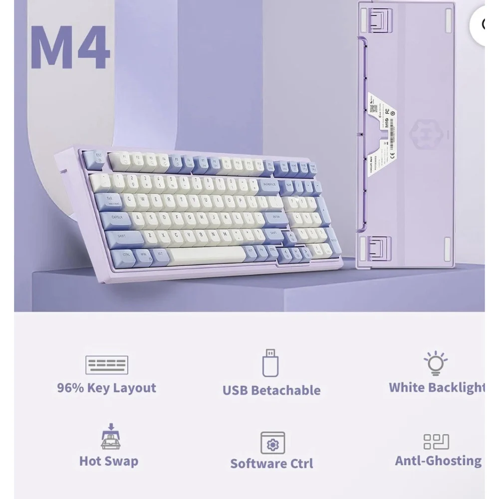 Hexgears Purple Rain M4 Mechanical Keyboard, 99 Keys•Purple/wht•Wired, Backlight